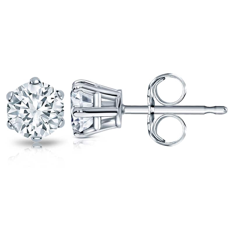 Auriya 2 carat TW Round Diamond Stud Earrings 14k Gold 6-Prong Basket - H-I, SI1-SI2