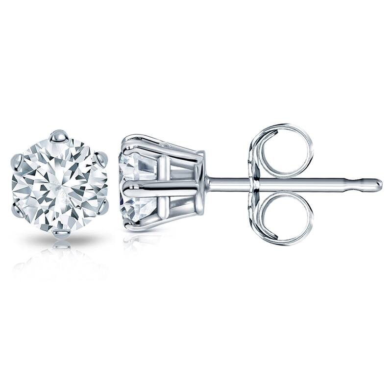 Auriya 2 carat TW Round Diamond Stud Earrings 14k Gold 6-Prong Basket - H-I, SI1-SI2 - White