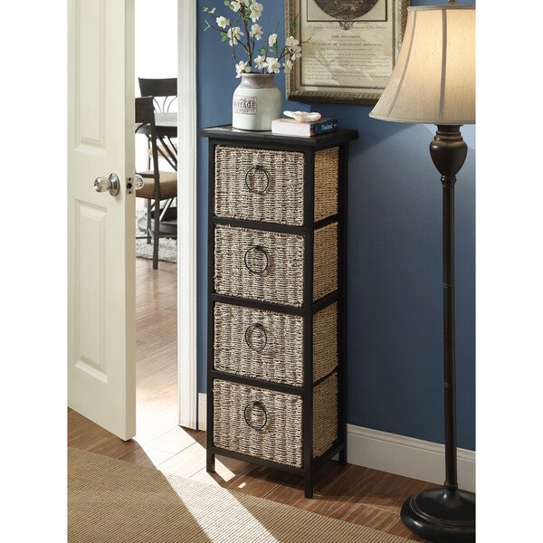 Windsor Brown/Black Wicker/Slate/Metal 4basket Drawer Unit 19249068
