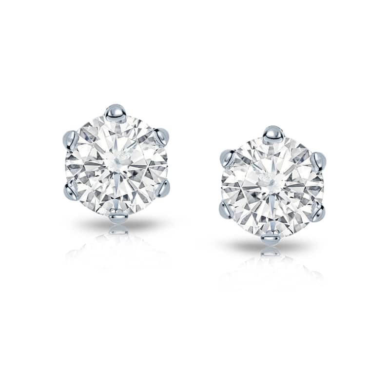 14k Gold 1/2ct TDW 6 Prong Round Solitaire Diamond Stud Earrings by Auriya (I-J, SI2-SI3)