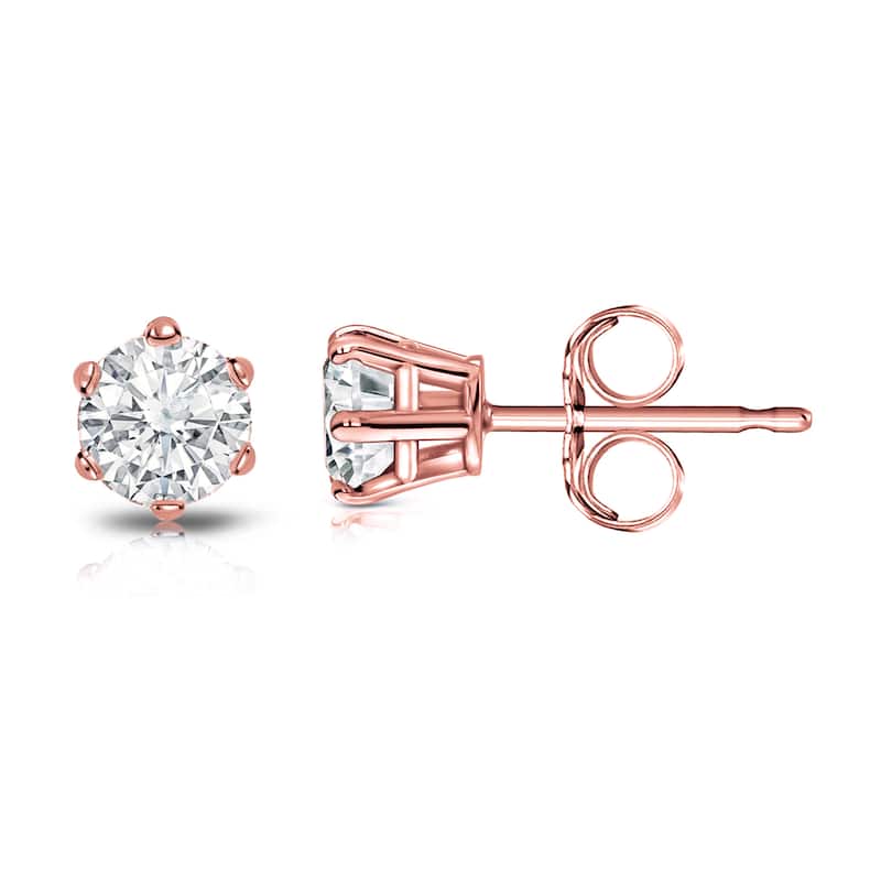 14k Gold 1/2ct TDW 6 Prong Round Solitaire Diamond Stud Earrings by Auriya (I-J, SI2-SI3)
