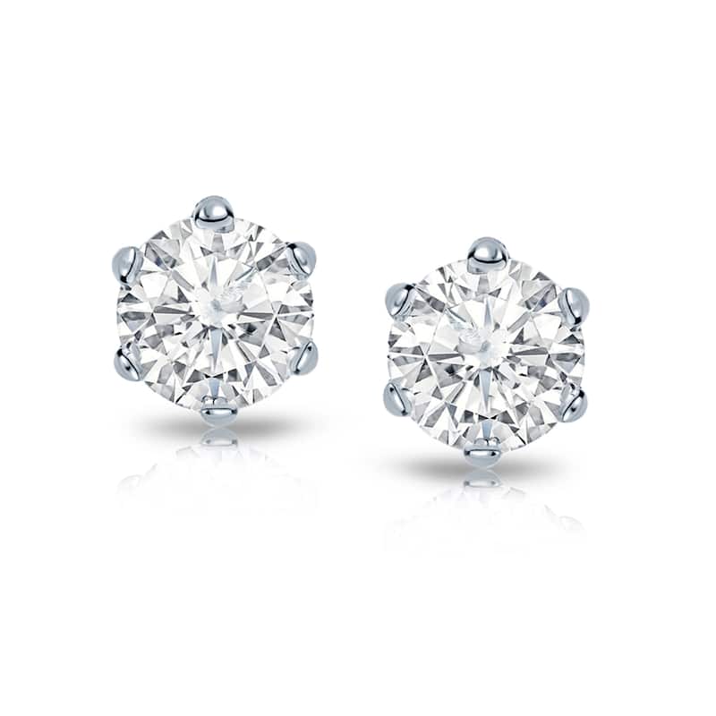 14k Gold 1ct TDW 6 Prong Round Solitaire Diamond Stud Earrings by Auriya (I-J, SI2-SI3)