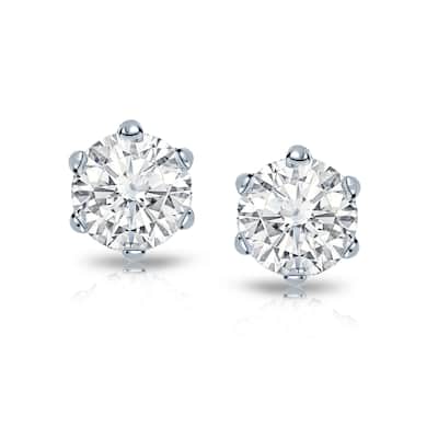 14k Gold 1ct TDW 6 Prong Round Solitaire Diamond Stud Earrings by Auriya (I-J, SI2-SI3)