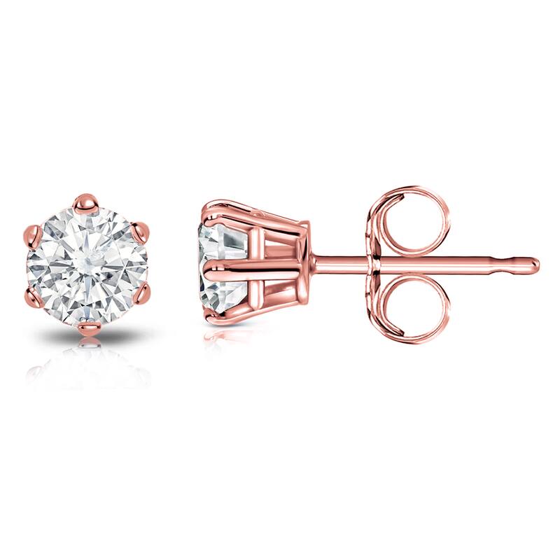 14k Gold 1ct TDW 6 Prong Round Solitaire Diamond Stud Earrings by Auriya (I-J, SI2-SI3)