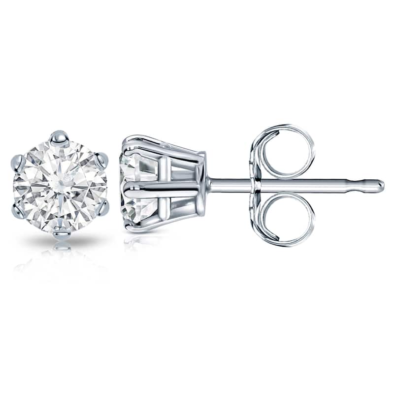14k Gold 2ct TDW 6 Prong Round Solitaire Diamond Stud Earrings by Auriya