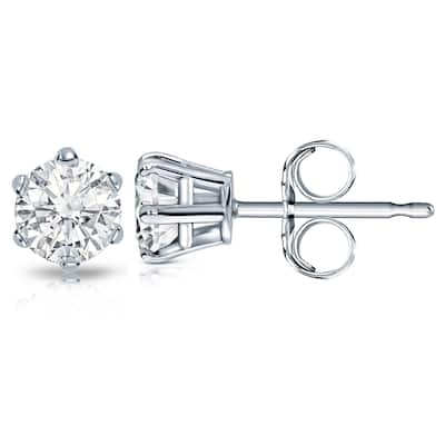 14k Gold 2ct TDW 6 Prong Round Solitaire Diamond Stud Earrings by Auriya