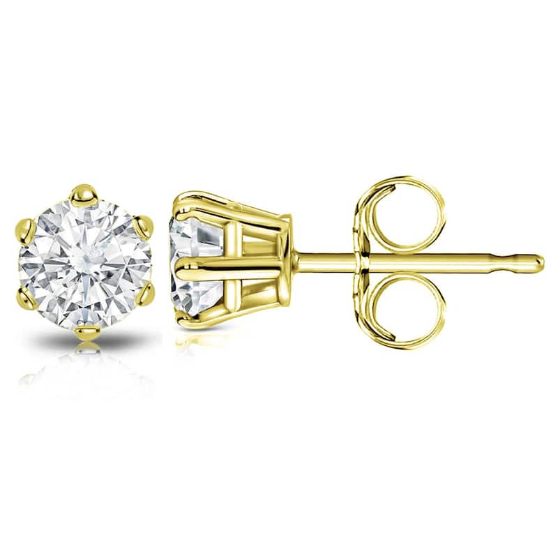 14k Gold 2ct TDW 6 Prong Round Solitaire Diamond Stud Earrings by Auriya
