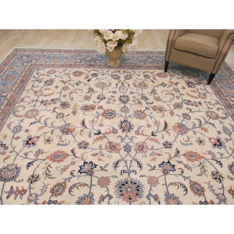 Hand-knotted Wool Ivory Traditional Oriental Kashan Rug (11'6 x 18'5) - 12' x 18'