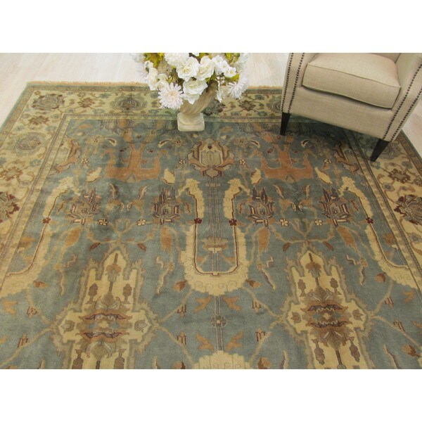 Shop Handknotted Wool Green Traditional Geometric Ziegler Rug (9' x 12