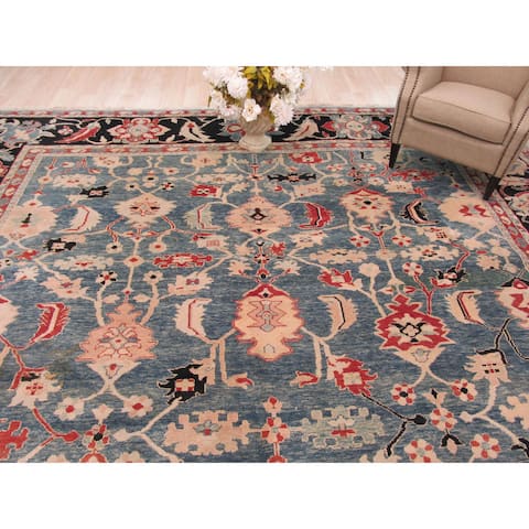 Hand-knotted Wool Blue Traditional Geometric Bergama Rug (13'1 x 20'1) - 13' x 20'