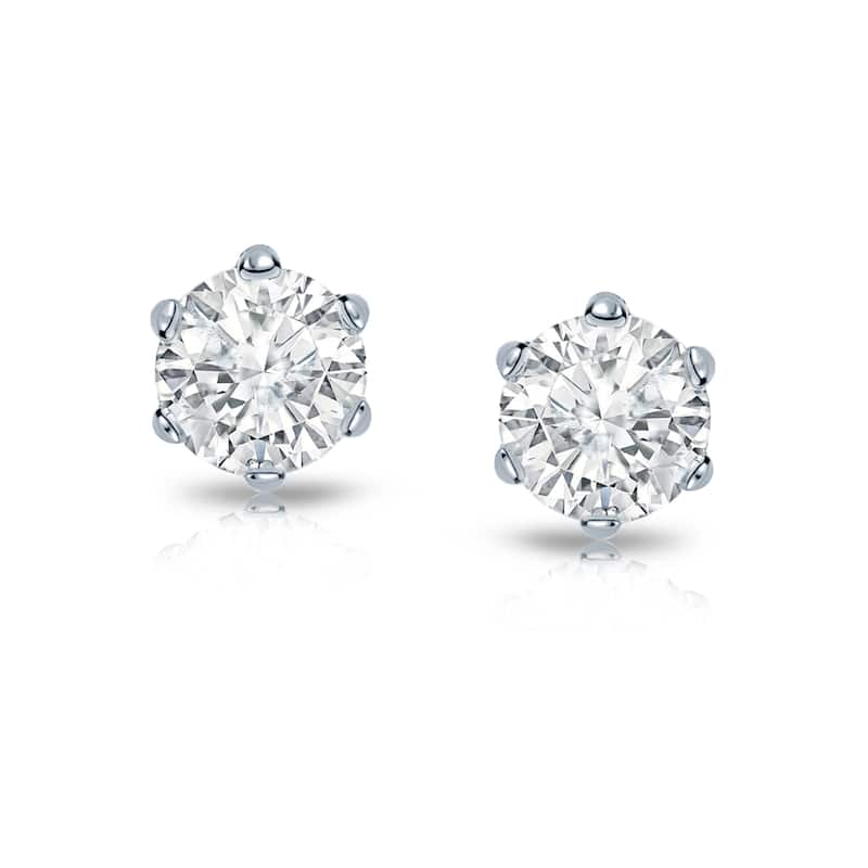 14k Gold 1/2ct TDW 6 Prong Round Solitaire Diamond Stud Earrings by Auriya (I-J, I1-I2)