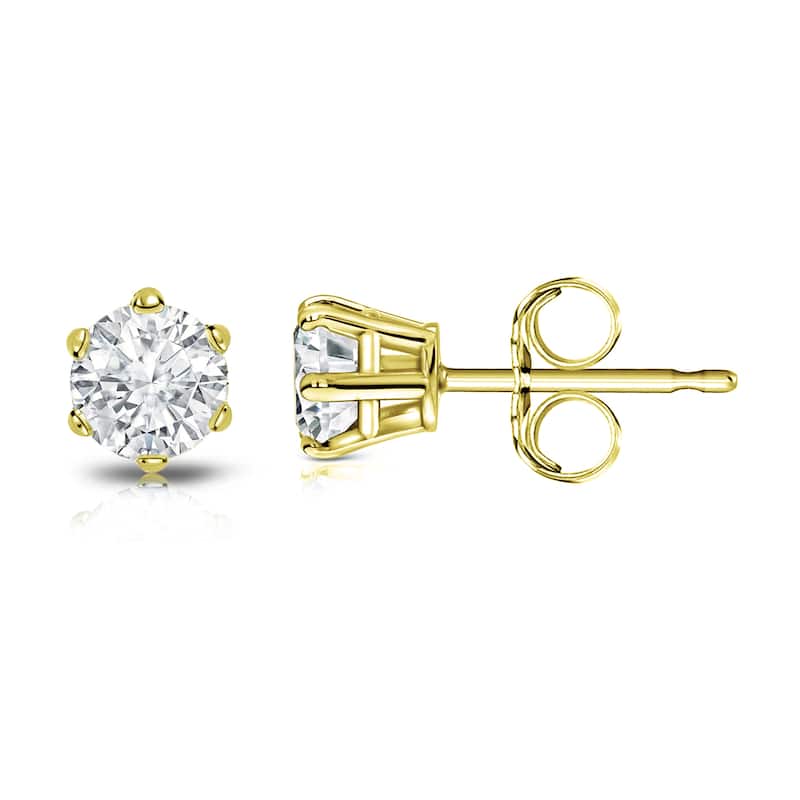 14k Gold 1/2ct TDW 6 Prong Round Solitaire Diamond Stud Earrings by Auriya (I-J, I1-I2)