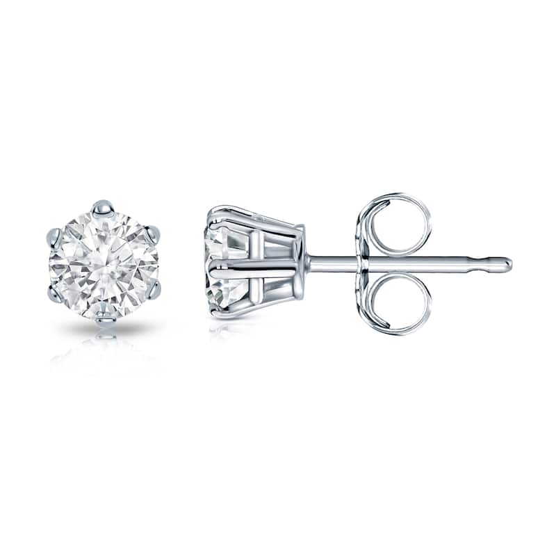 14k Gold 1/2ct TDW 6 Prong Round Solitaire Diamond Stud Earrings by Auriya (I-J, I1-I2)