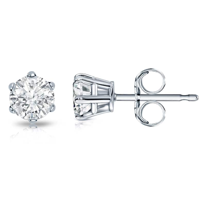 14k Gold 1ct TDW 6 Prong Round Solitaire Diamond Stud Earrings by Auriya (I-J, I1-I2)