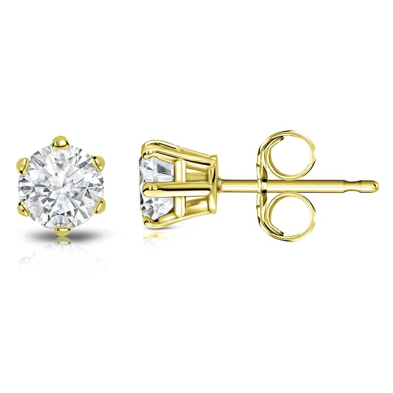 14k Gold 1ct TDW 6 Prong Round Solitaire Diamond Stud Earrings by Auriya (I-J, I1-I2)
