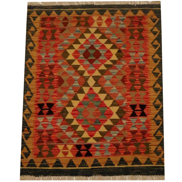 Handmade One-of-a-Kind Vegetable Dye Wool Kilim (Afghanistan) - 3' x 3'9