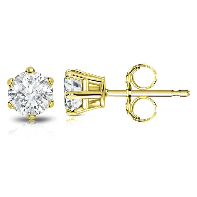 14k Gold 1 1/2ct TDW 6 Prong Round Solitaire Diamond Stud Earrings by Auriya (I-J, I1-I2)
