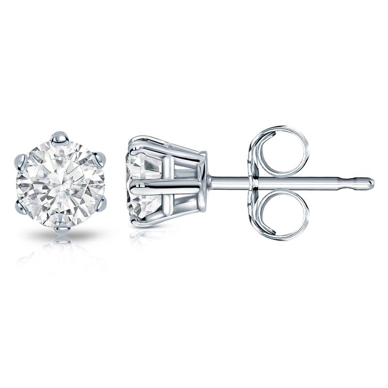 14k Gold 1 1/2ct TDW 6 Prong Round Solitaire Diamond Stud Earrings by Auriya (I-J, I1-I2)
