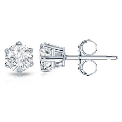 14k Gold 1 1/2ct TDW 6 Prong Round Solitaire Diamond Stud Earrings by Auriya (I-J, I1-I2)