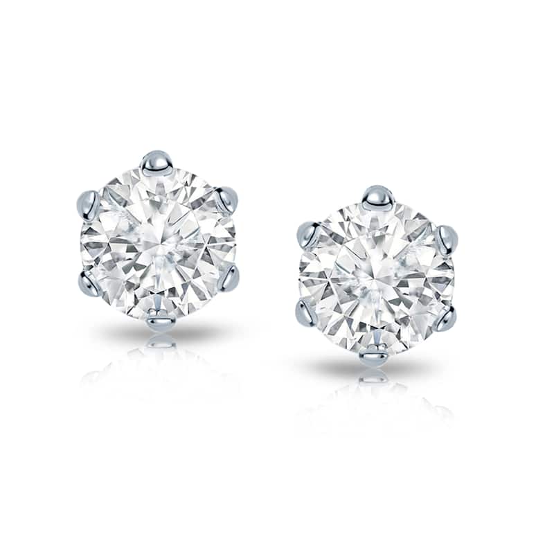 14k Gold 1 1/2ct TDW 6 Prong Round Solitaire Diamond Stud Earrings by Auriya (I-J, I1-I2)