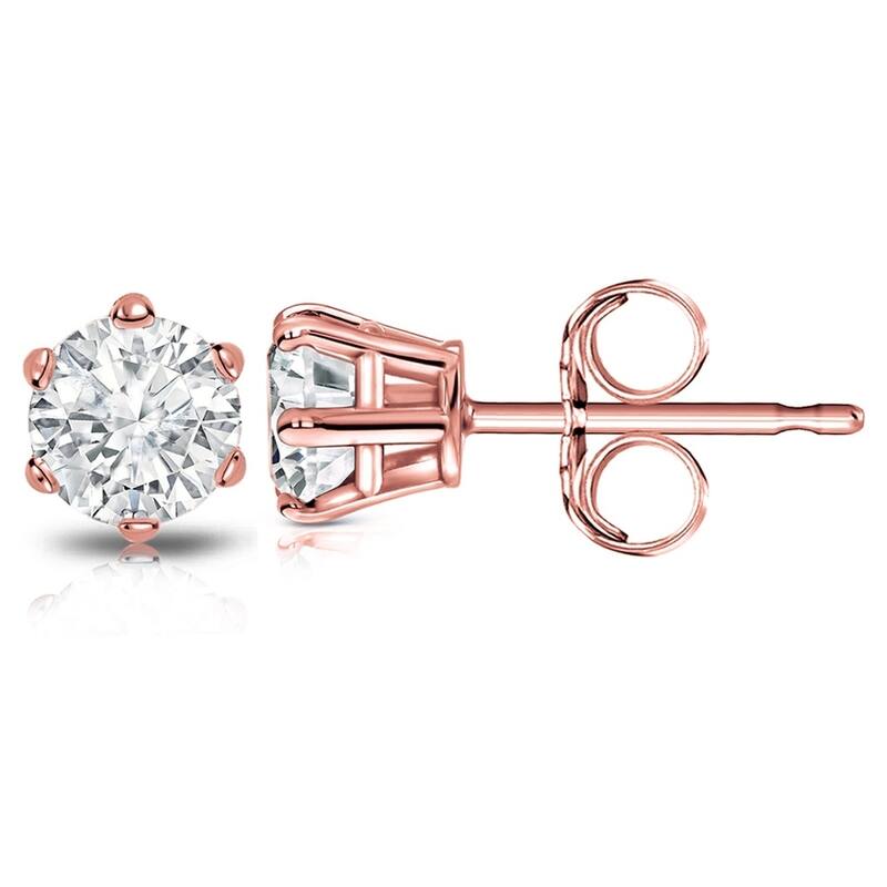 Auriya 2ctw Round Diamond Stud Earrings 14k Gold 6-Prong (I-J, I1-I2) - Rose