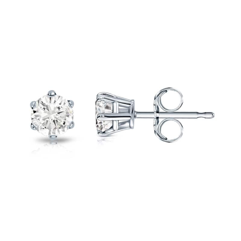 Auriya Round 1/4ct TW Solitaire Diamond Stud Earrings 14k Gold 6-Prong - White