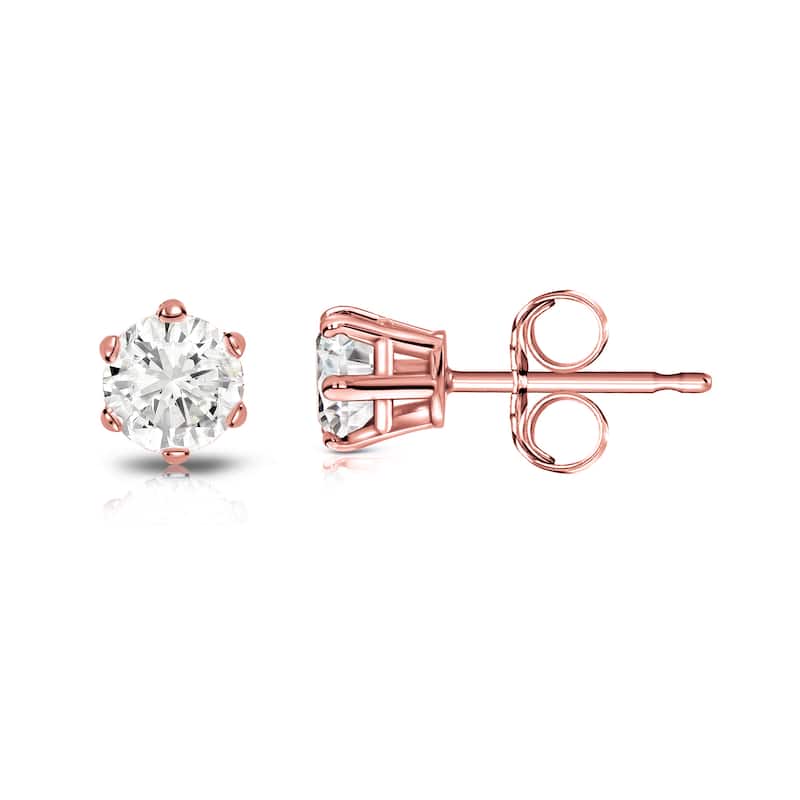 Auriya Round 1/4ct TW Solitaire Diamond Stud Earrings 14k Gold 6-Prong - Rose
