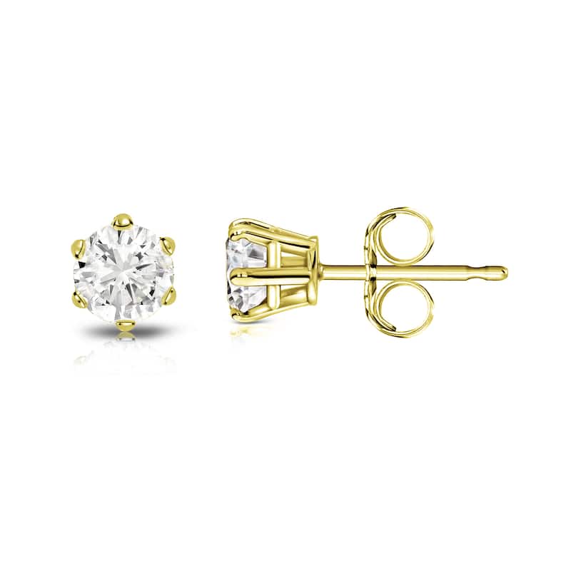 Auriya Round 1/4ct TW Solitaire Diamond Stud Earrings 14k Gold 6-Prong - Yellow