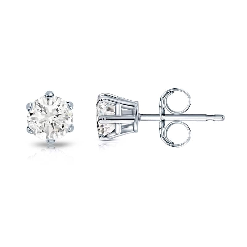 14k Gold 1/3ct TDW 6 Prong Round Solitaire Diamond Stud Earrings by Auriya (J-K, I2-I3)