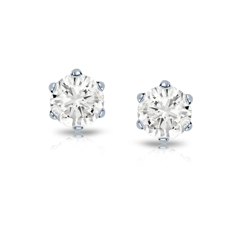 14k Gold 1/3ct TDW 6 Prong Round Solitaire Diamond Stud Earrings by Auriya (J-K, I2-I3)
