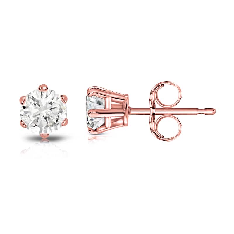 14k Gold 1/2ct TDW 6 Prong Round Solitaire Diamond Stud Earrings by Auriya