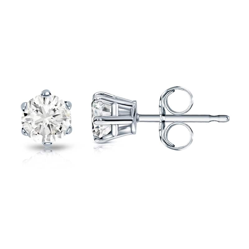 14k Gold 1/2ct TDW 6 Prong Round Solitaire Diamond Stud Earrings by Auriya