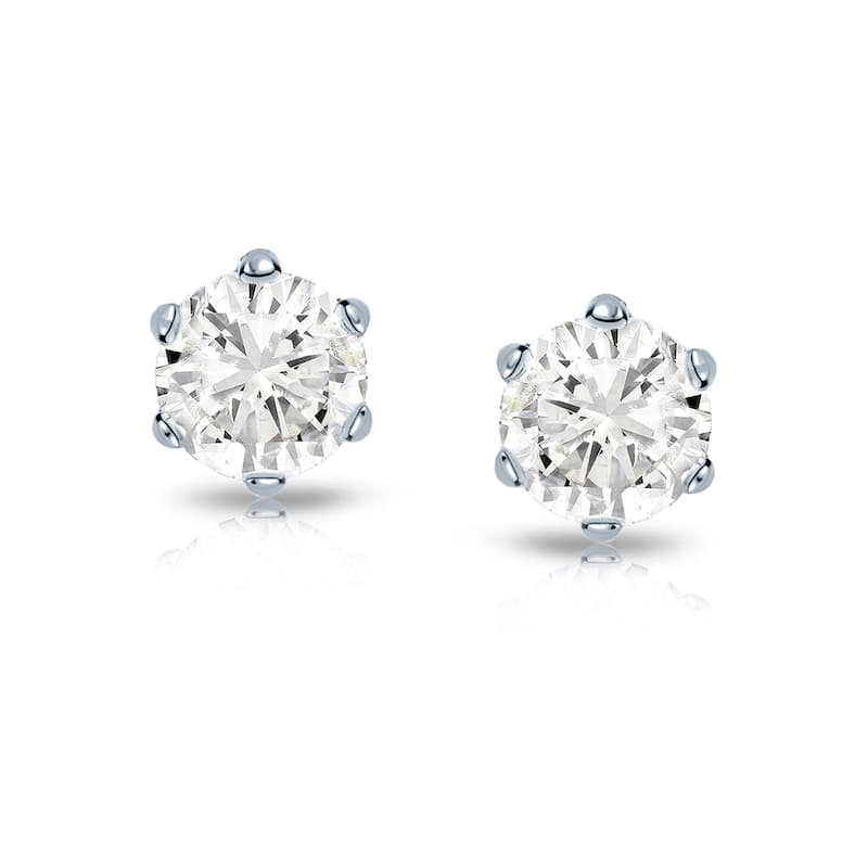 14k Gold 1/2ct TDW 6 Prong Round Solitaire Diamond Stud Earrings by Auriya