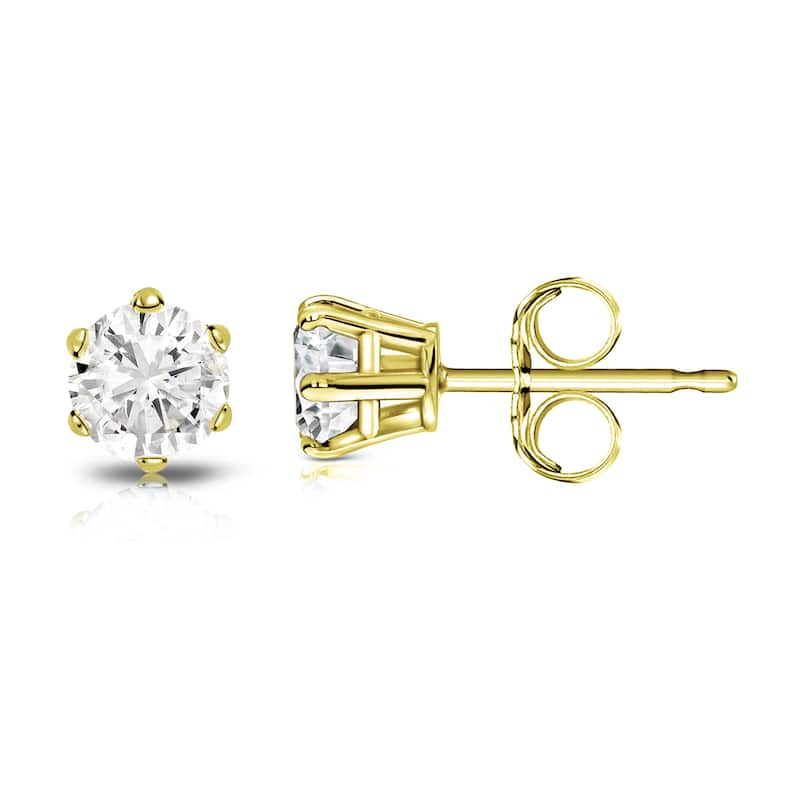 14k Gold 1/2ct TDW 6 Prong Round Solitaire Diamond Stud Earrings by Auriya