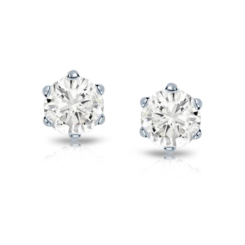 14k Gold 3/4ct TDW 6 Prong Round Solitaire Diamond Stud Earrings by Auriya (J-K, I2-I3)