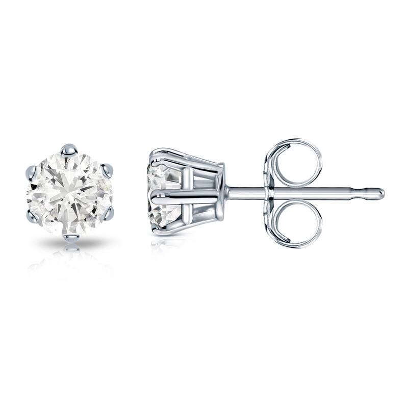 14k Gold 3/4ct TDW 6 Prong Round Solitaire Diamond Stud Earrings by Auriya (J-K, I2-I3)