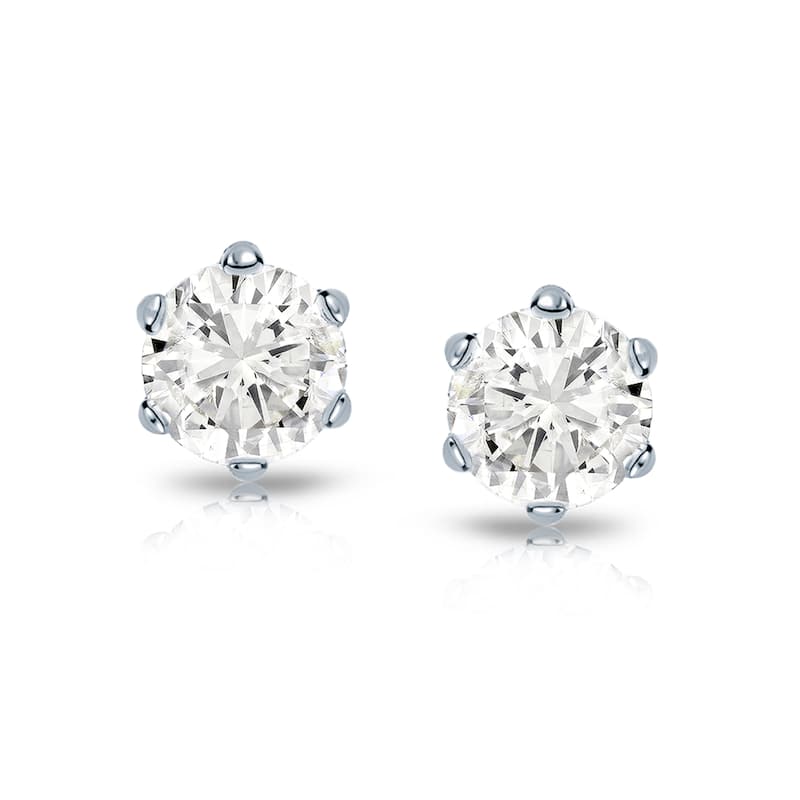 14k Gold 1ct TDW 6 Prong Round Solitaire Diamond Stud Earrings by Auriya (J-K, I2-I3)