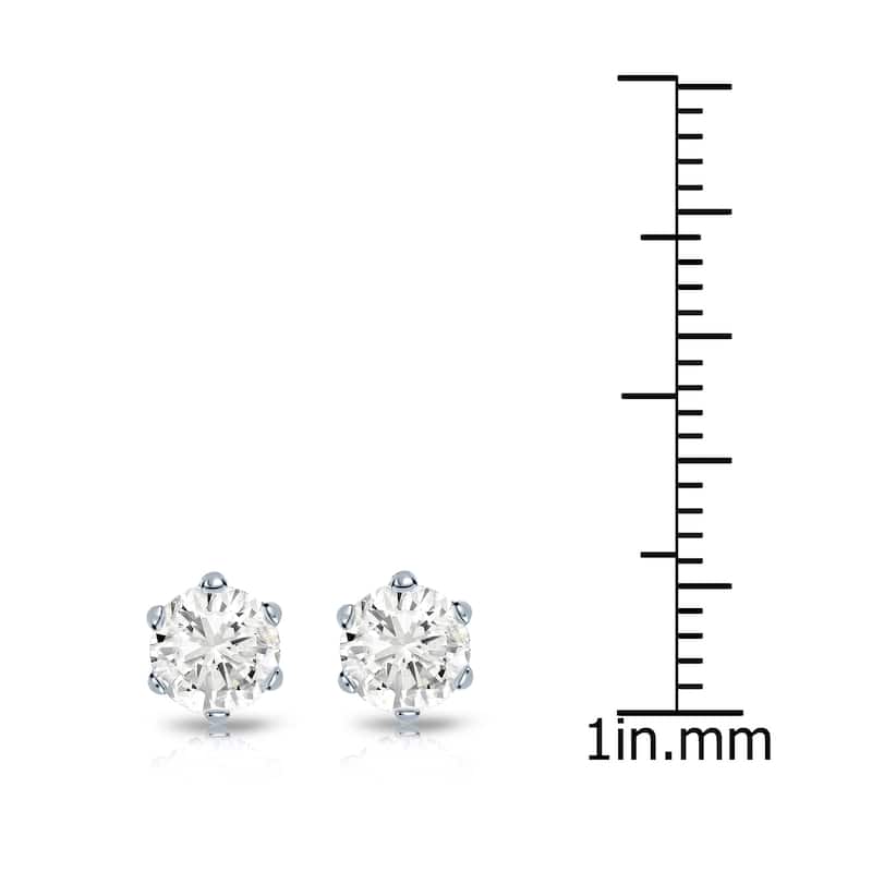 14k Gold 1ct TDW 6 Prong Round Solitaire Diamond Stud Earrings by Auriya (J-K, I2-I3)