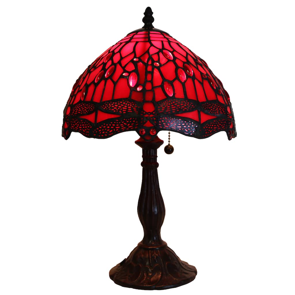 Odysseia One-light Red on Red Dragonfly 16-inch Tiffany-style Table Lamp