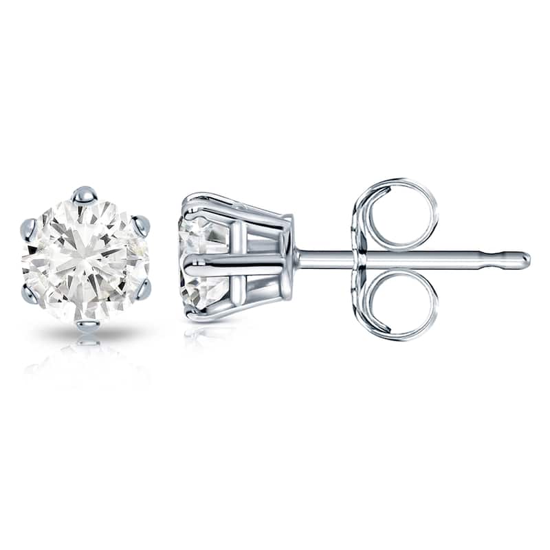 14k Gold 1 1/2ct TDW 6 Prong Round Solitaire Diamond Stud Earrings by Auriya