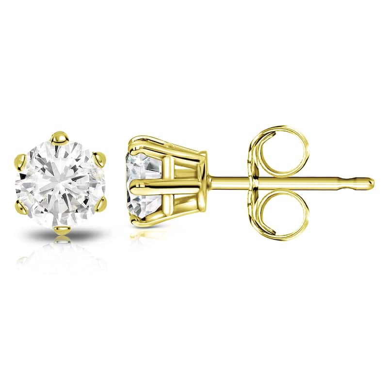 14k Gold 1 1/2ct TDW 6 Prong Round Solitaire Diamond Stud Earrings by Auriya