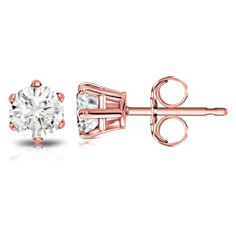 14k Gold 1 1/2ct TDW 6 Prong Round Solitaire Diamond Stud Earrings by Auriya