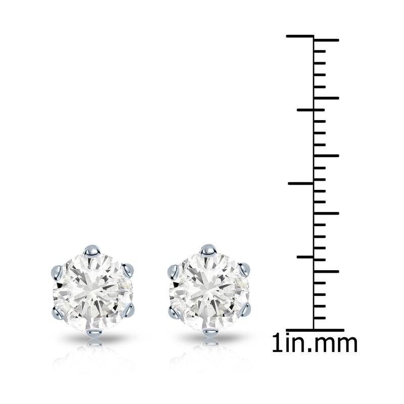 14k Gold 2ct TDW 6 Prong Round Solitaire Diamond Stud Earrings by Auriya (J-K, I2-I3)