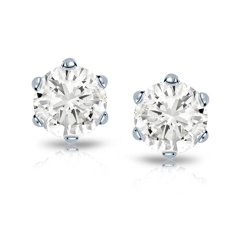 14k Gold 2ct TDW 6 Prong Round Solitaire Diamond Stud Earrings by Auriya (J-K, I2-I3)