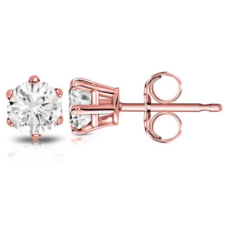 14k Gold 2ct TDW 6 Prong Round Solitaire Diamond Stud Earrings by Auriya (J-K, I2-I3)