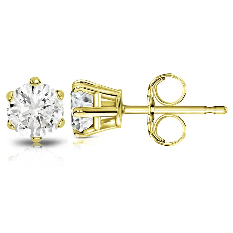 14k Gold 2ct TDW 6 Prong Round Solitaire Diamond Stud Earrings by Auriya (J-K, I2-I3)