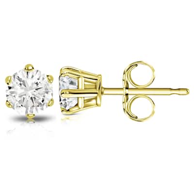 14k Gold 2ct TDW 6 Prong Round Solitaire Diamond Stud Earrings by Auriya (J-K, I2-I3)
