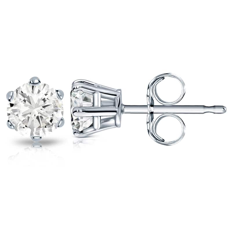 14k Gold 2ct TDW 6 Prong Round Solitaire Diamond Stud Earrings by Auriya (J-K, I2-I3)