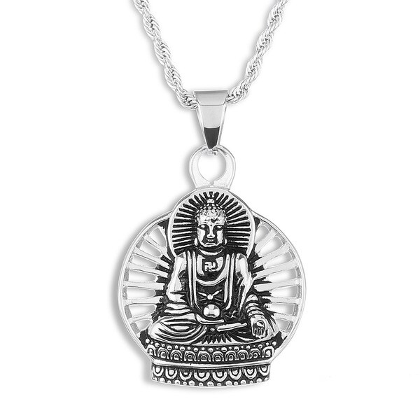 Shop Men's Stainless Steel Meditating Buddha Pendant on 24 Inch Rope ...