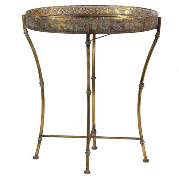 Metal Round Accent Table With Mirror Top Pierced Sides And Metal Round Accent Table With Mirror Top Pierced Sides And 4 C Legs